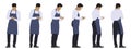 Vector concept conceptual silhouette of a male waiter taking an order from different perspectives isolated on white background.