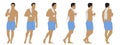 Vector concept conceptual silhouette of a man in shorts with a towel standing from different perspectives isolated on white