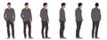 Vector concept conceptual silhouette of a men standing, hands in pockets from different perspectives