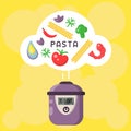 Vector concept of cooking pasta in a slow cooker
