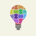 Vector concept of creative teamwork with light bulb puzzle and human hands Royalty Free Stock Photo