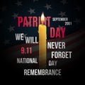 Vector concept design for Patriot day with flag of usa, candles and text. Royalty Free Stock Photo