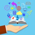 Vector concept on education topics. book icon in hand. icon in the form of research Royalty Free Stock Photo