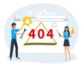 Vector concept of 404 error web page, website is under construction, operating system error. Developers fixing the site problem. Royalty Free Stock Photo