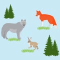 Vector concept with forest animals in the meadow with design Royalty Free Stock Photo