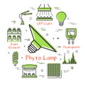 Vector concept of hydroponic and growth led light - phyto lamp bulb