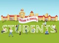 Vector Concept Illustration Cartoon Happy Students