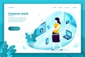 Vector creative work process, freelance girl