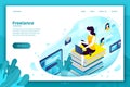 Vector illustration freelancer girl with notebook