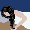 Vector concept of insomnia. Woman in bed can\'t sleep.