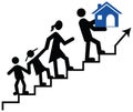 Vector concept of a man or guardian carrying his family to reach