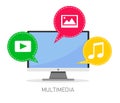 Vector concept of multimedia files and multimedia communication. Vector illustration on white background.