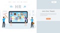 Vector concept of online recruitment, job interview. Business recruiting. Human resources manager searching for candidate CV Royalty Free Stock Photo