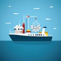 Vector concept of river ocean and sea fishing boat Royalty Free Stock Photo