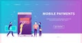 Vector concept for safe mobile payments service, site landing page design.