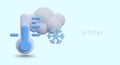 Vector concept of winter. Blue thermometer, cloud, snowflake. Horizontal banner Royalty Free Stock Photo