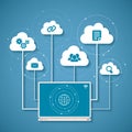 Vector concept of wireless cloud network and distributed computing Royalty Free Stock Photo