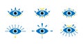 Vector conceptual blue evil eye symbols, talismans, amulets icons set,