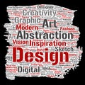 Vector conceptual creativity art graphic identity design visual paint brush paper word cloud isolated background. Collage of adver