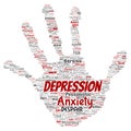Vector conceptual depression or mental emotional disorder problem hand print stamp word cloud Royalty Free Stock Photo
