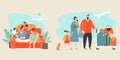 Vector conceptual illustration with happy family buying tickets online