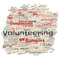 Vector volunteering, charity, humanitarian old torn paper word cloud isolated background. Collage of selfless, support