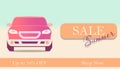 Vector concise banner Summer sale with a car on a light background.