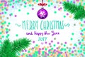 Vector confetti on the table, a hand-written inscription merry christmas and happy new year 2017, christmas tree branch Christmas Royalty Free Stock Photo