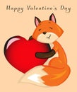 Congratulation Happy Valentine`s Day with a fox with a heart