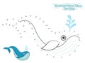 Vector Connect The Dots and Draw Cute Cartoon Whale. Educational Game for Kids. Vector Illustration With Cartoon Style Funny Sea Royalty Free Stock Photo