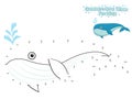 Vector Connect The Dots and Draw Cute Cartoon Whale. Educational Game for Kids. Vector Illustration With Cartoon Style Funny Sea Royalty Free Stock Photo