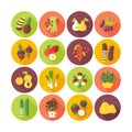 Set of flat design icons for fruits and vegetables. Royalty Free Stock Photo