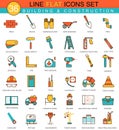 Vector Construction and building tools flat line icon set. Modern elegant style design for web. Royalty Free Stock Photo