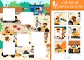 Vector construction site cut and glue activity. Crafting game with cute landscape and workers fixing road. Fill up the scene with Royalty Free Stock Photo