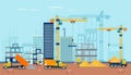 Vector of a construction site with machinery building a high rise apartment complex
