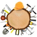 Vector Construction Wooden Board with Tools Royalty Free Stock Photo