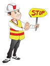Vector of construction worker showing stop sign at site Royalty Free Stock Photo