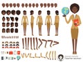 Vector constructor of female character. Afroamerican teacher pointing. Vector different body parts and elements set