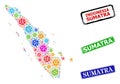 Scratched Sumatra Badges and Bright Contagious Sumatra Map Collage