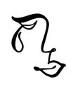 Vector continuous line, drawing of sad woman face, fashion minimalist concept. Stylized linear illustration female head Royalty Free Stock Photo