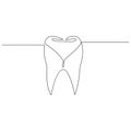 Vector continuous one line drawing of tooth best use for logo banner illustration dentist stomatology medical concept