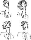 Vector contour drawings of doodle portraits young business people