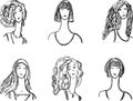 Vector contour drawings of doodle portraits young fashionable modern women