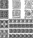 Vector contour drawings of set various abstract design elements and decorative borders