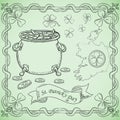 Contour illustration coloring on the theme of St. Patricks day celebration, leprechaun pot with gold coins Royalty Free Stock Photo