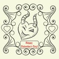 Contour illustration coloring on the theme of Valentines day, heart with devil horns winking with the eye, ready for the layout Royalty Free Stock Photo