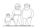 Vector contour illustration of a family, grandmother, grandfather and grandson. Happy overweight family. Fat old people, fat baby