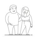 Vector contour illustrations of couples, family; father and mother; Girl and boy students. Happy overweight couple. Fat young