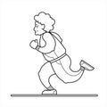 Vector contour Image Of A Running Old Woman. The Old Woman In A Tracksuit, Sneakers. Elderly Woman, Senile People Concept, Logo.