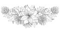 Vector contour Poinsettia garland or Christmas Star in black isolated on white. Horizontal border of outline poinsettia. Royalty Free Stock Photo